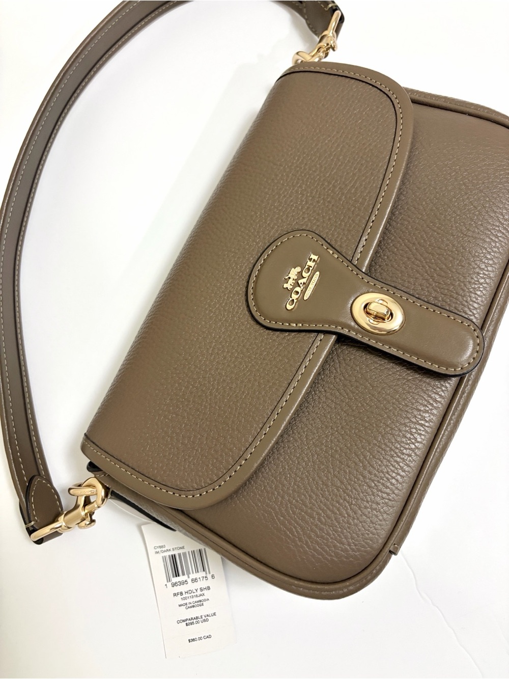 NWT Coach Hadley Pebble Leather Shoulder Bag in Dark Stone with Gold Hardware. - Picture 2 of 11